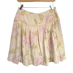 Y2K Jacob Connexion Linen Rayon Pastel Floral Pleated Mini Skirt 5/6 29" Waist